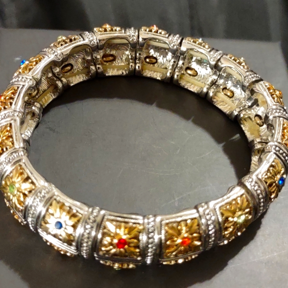 SALE WAS $29 NOW $17 VINTAGE MULTI GEMSTONE GOLD AND SILVER TONED  BRACELET
